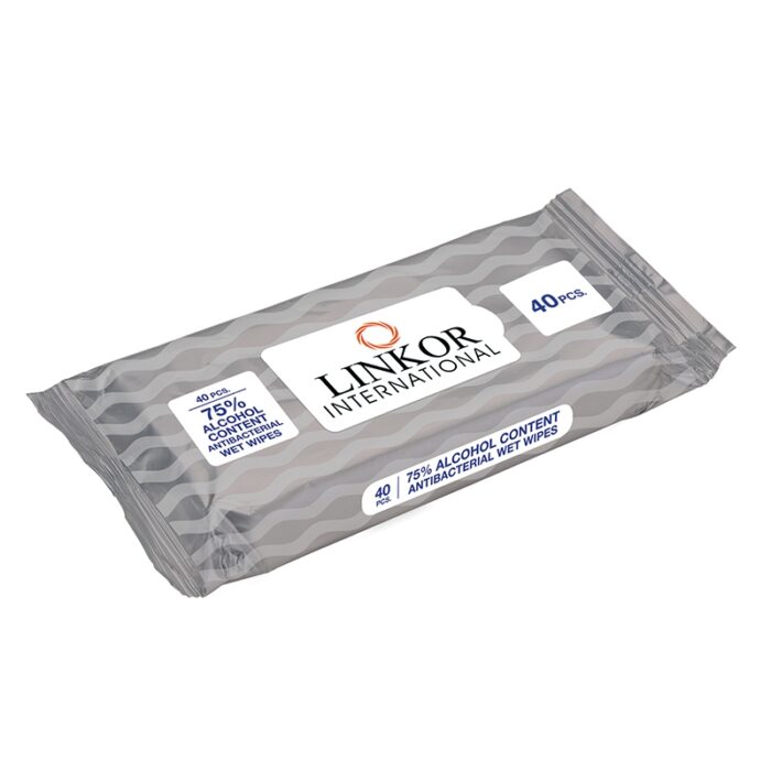 Resealable pack of 40 antibacterial wet wipes